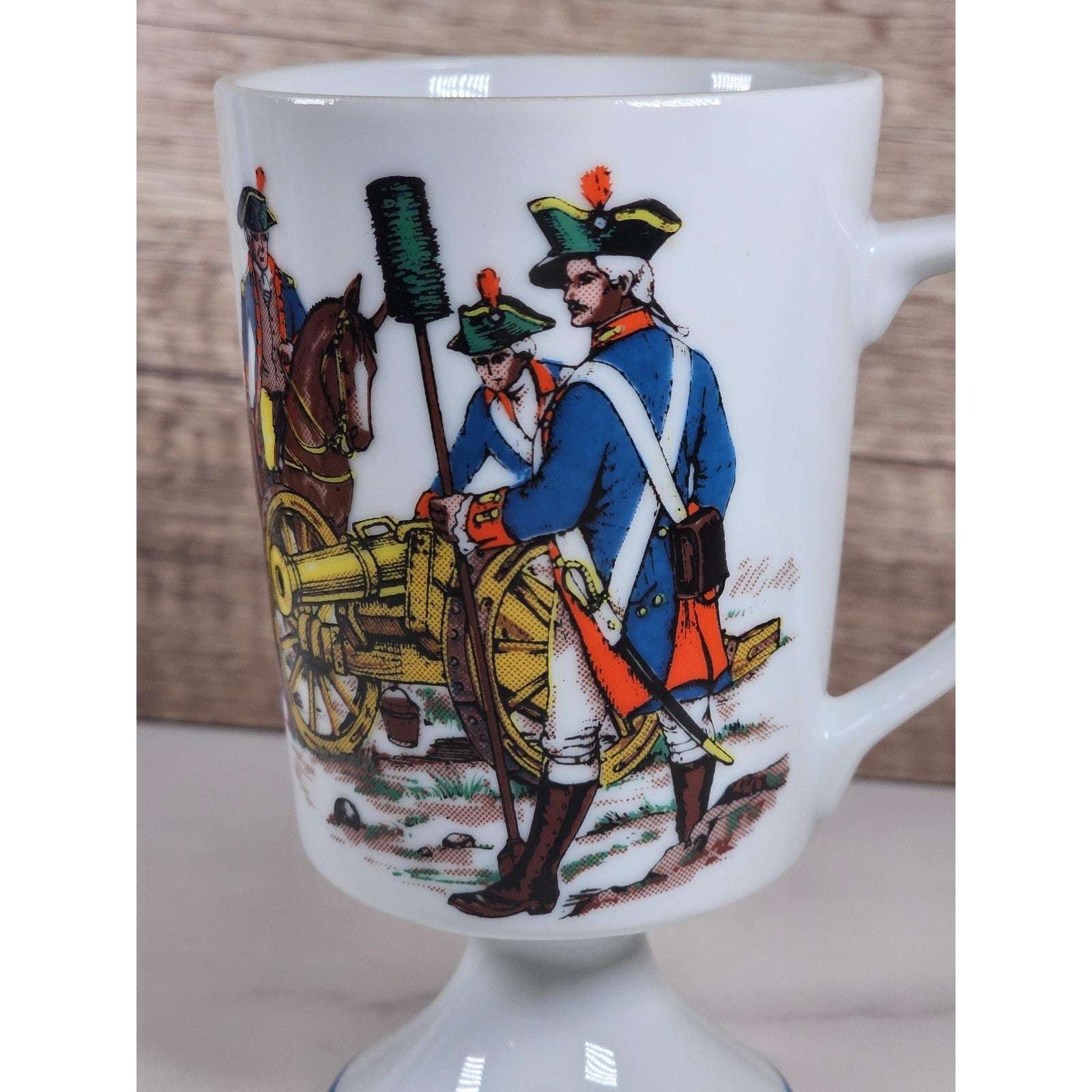 Vintage Fred Roberts Colonial Soldiers Mug Revolutionary War Pedestal Cup