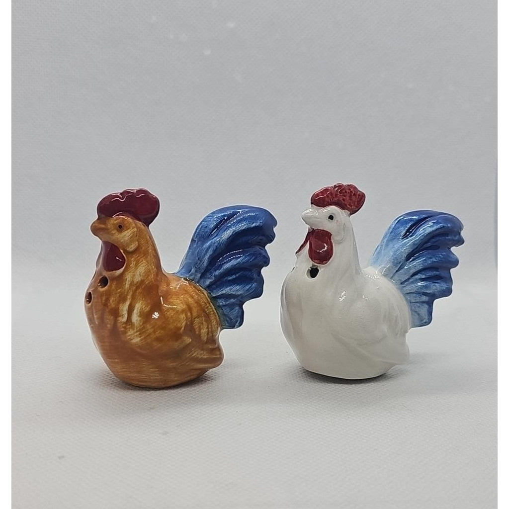 Vintage Rooster Salt Pepper Shakers Ceramic Farmhouse Set