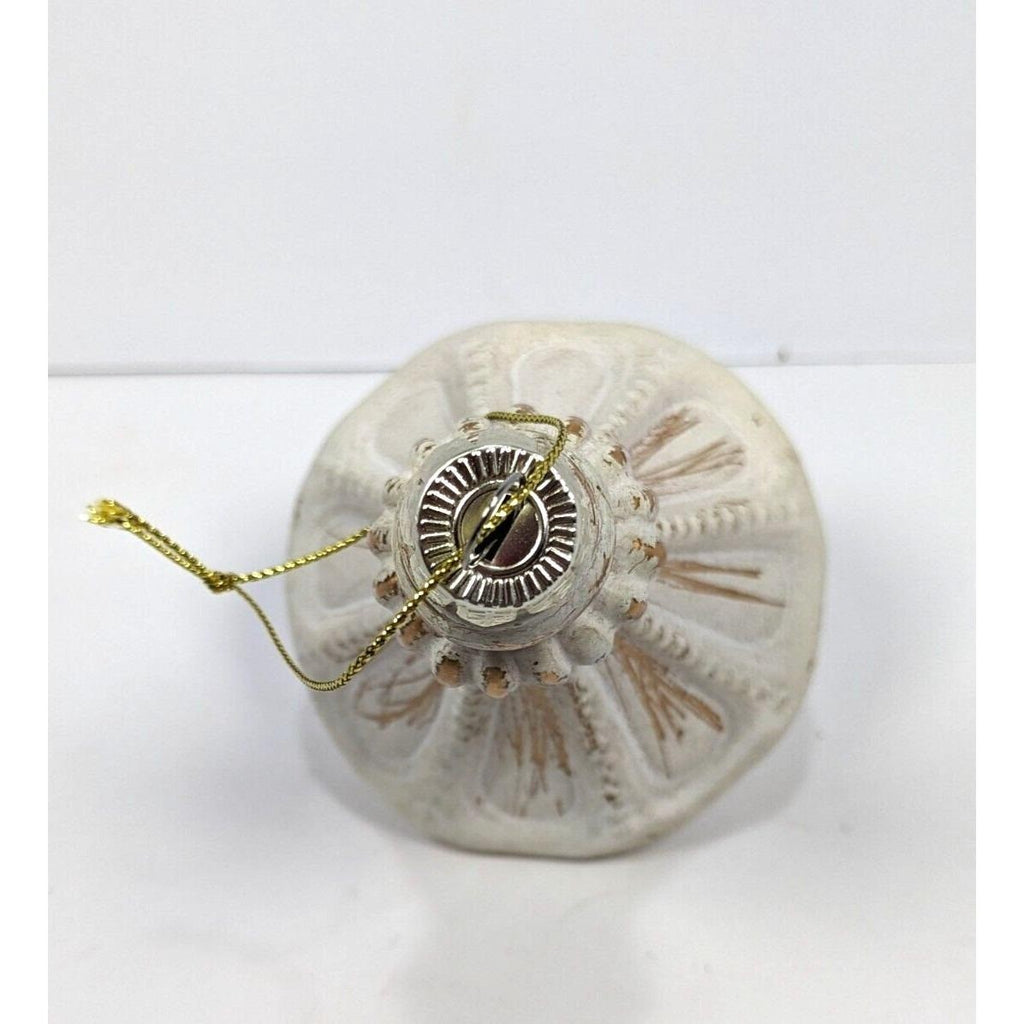 Vintage Glass Ornament White Gold 6 Inch Antiqued Finish