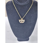 Gold Tone Rhinestone Mask Necklace Mardi Gras Pendant