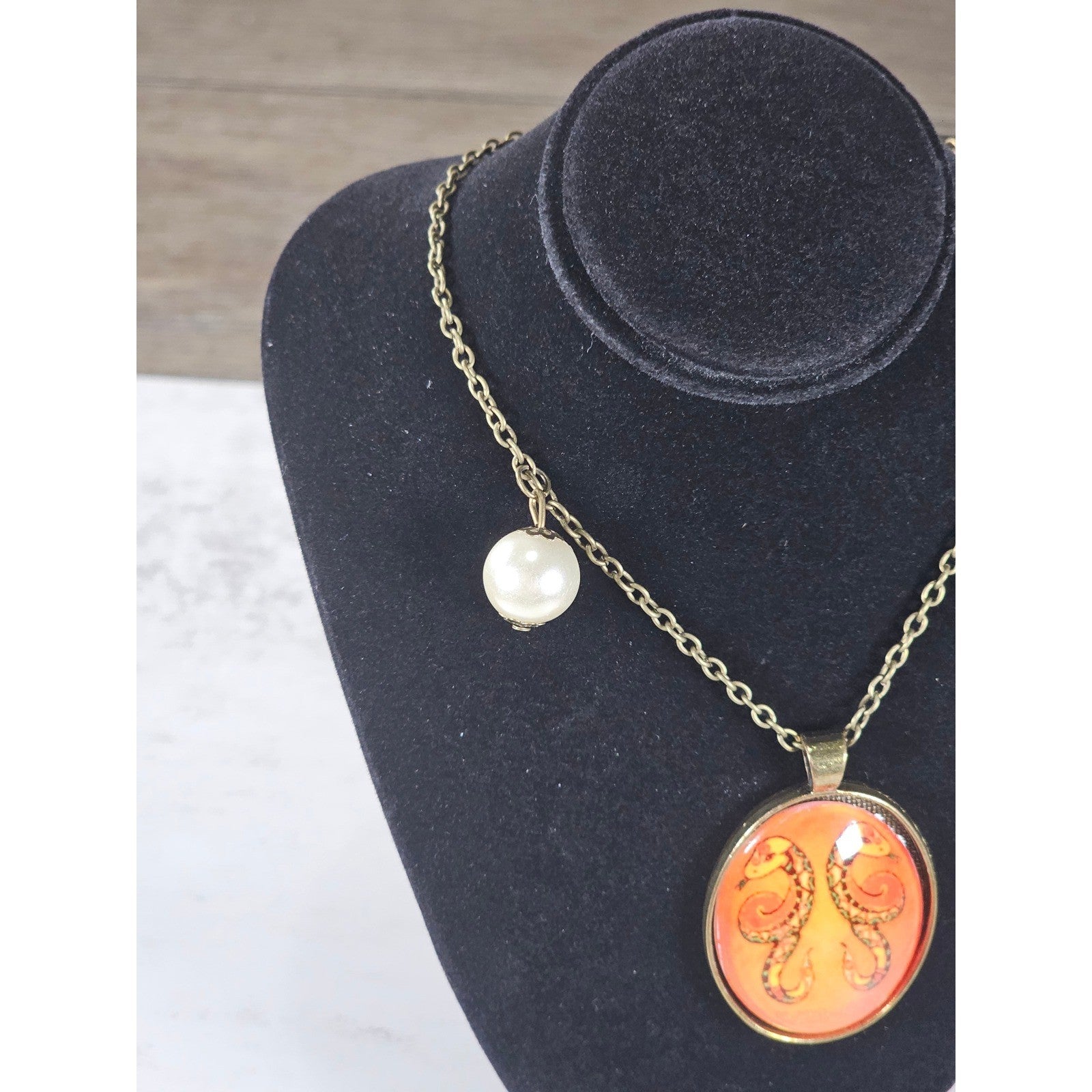 Vintage Gemini Snake Pendant Necklace Orange Zodiac Charm
