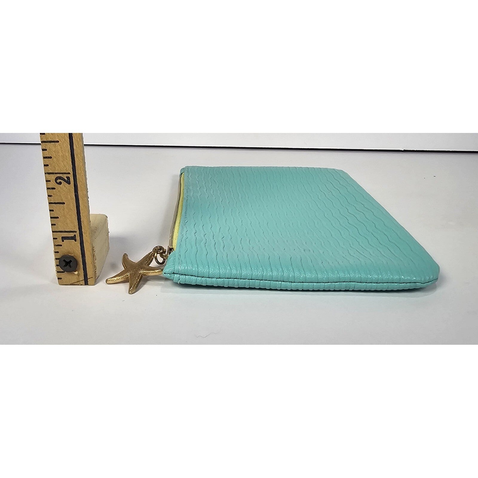 IPSY Turquoise Glam Bag Wave Texture Starfish Zipper Makeup Pouch