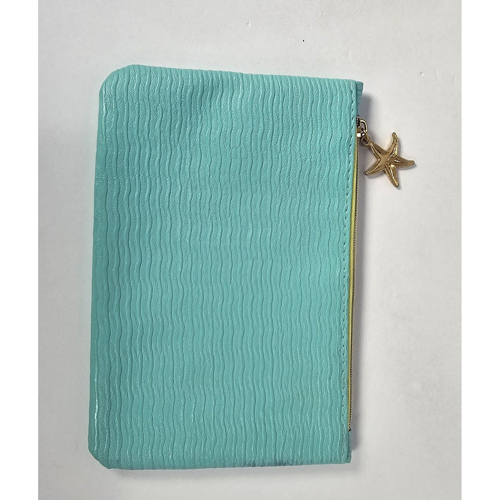 IPSY Turquoise Glam Bag Wave Texture Starfish Zipper Makeup Pouch