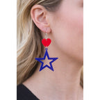 Vintage Patriotic Heart & Star Dangle Earrings – Red White Blue