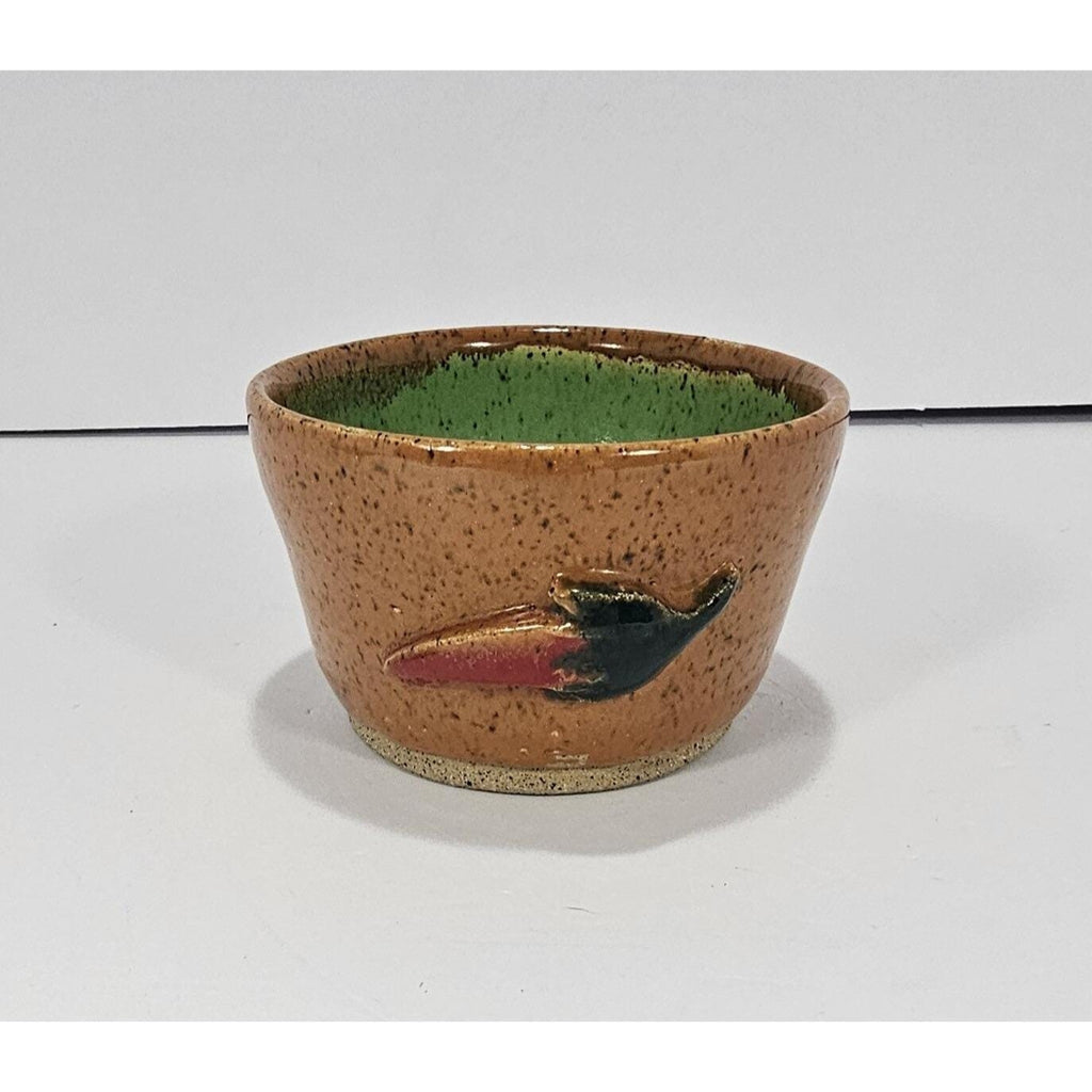 Small Vintage Chili Bowl Pottery • Speckled Brown & Green Ceramic • 1980s Rustic