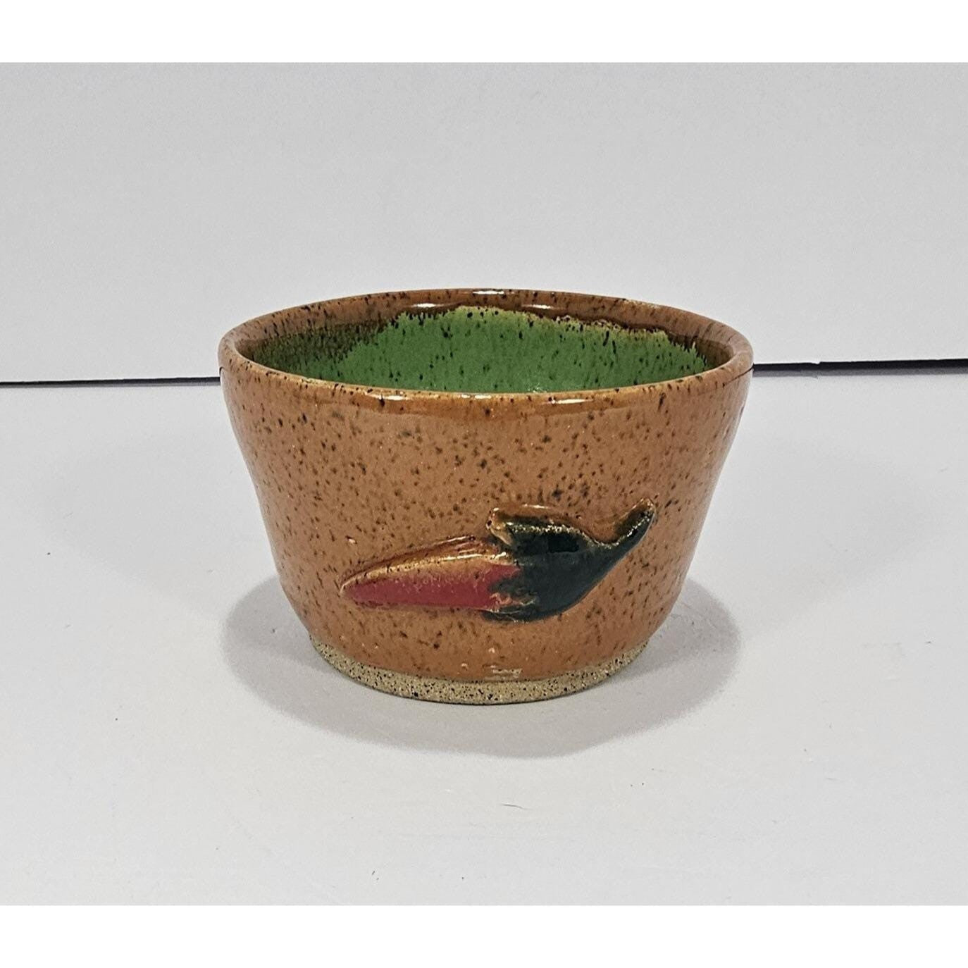 Small Vintage Chili Bowl Pottery • Speckled Brown & Green Ceramic • 1980s Rustic