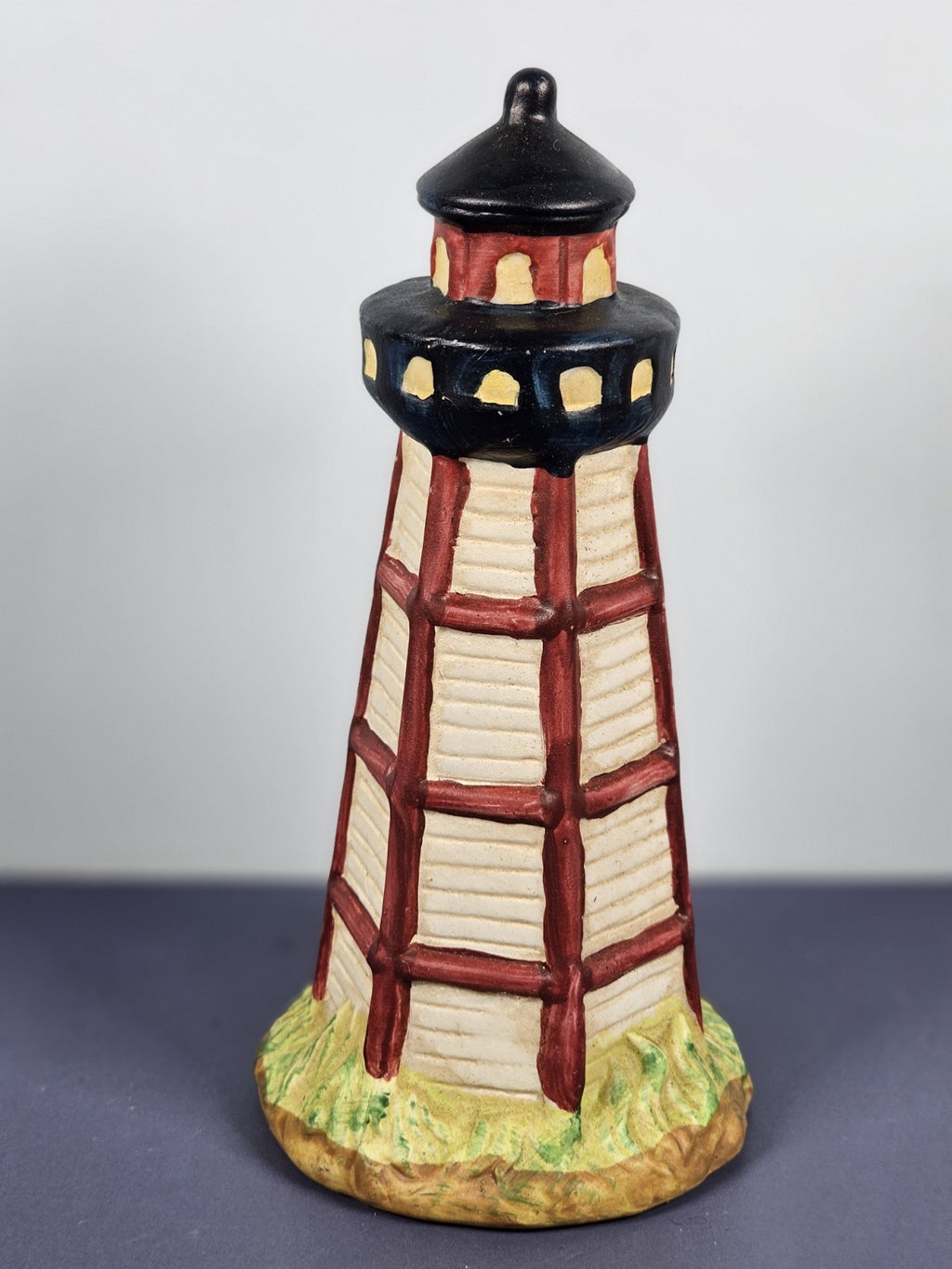 Vintage Ks Collection Beige Wood Design Red Stripe Design Lighthouse 6" Tall C