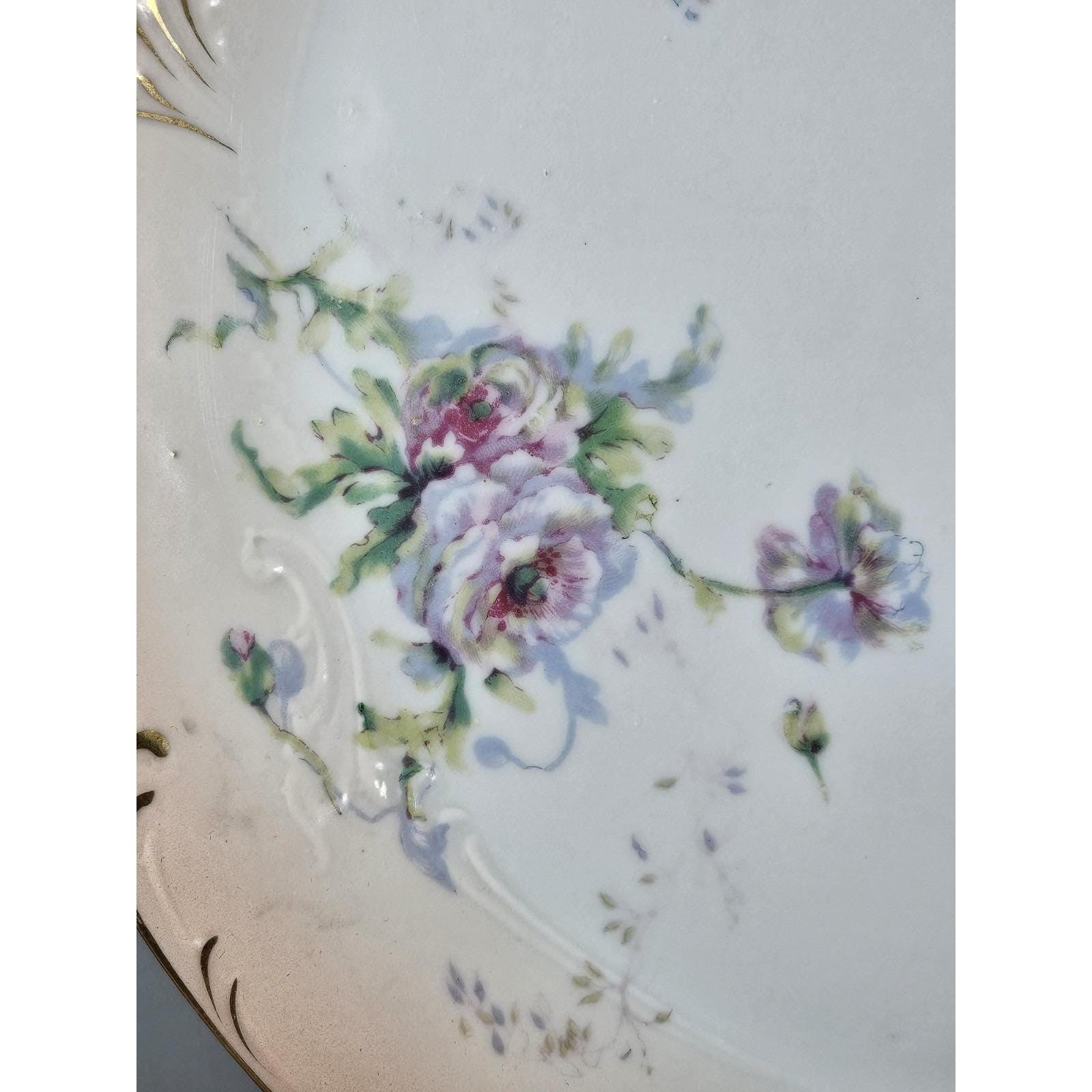 Vintage Austria Hand Painted Floral Porcelain Plate 11" Gold Rim