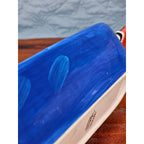 Blue Ceramic Wine Bottle Shaped Serving Dish with Chardonnay Scene NAPA VALLEY