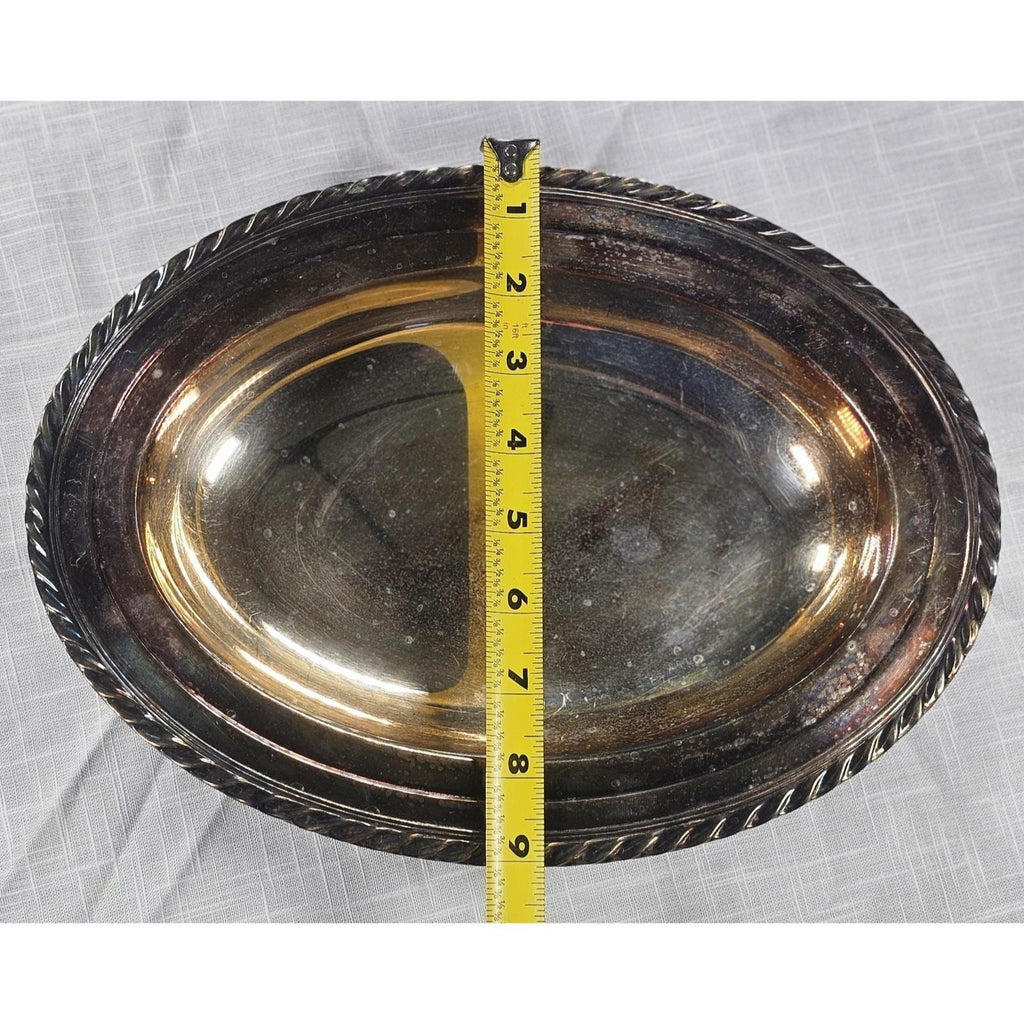 Vintage Silver Plated Oval Serving Dish Twisted Rope Edge 12x9