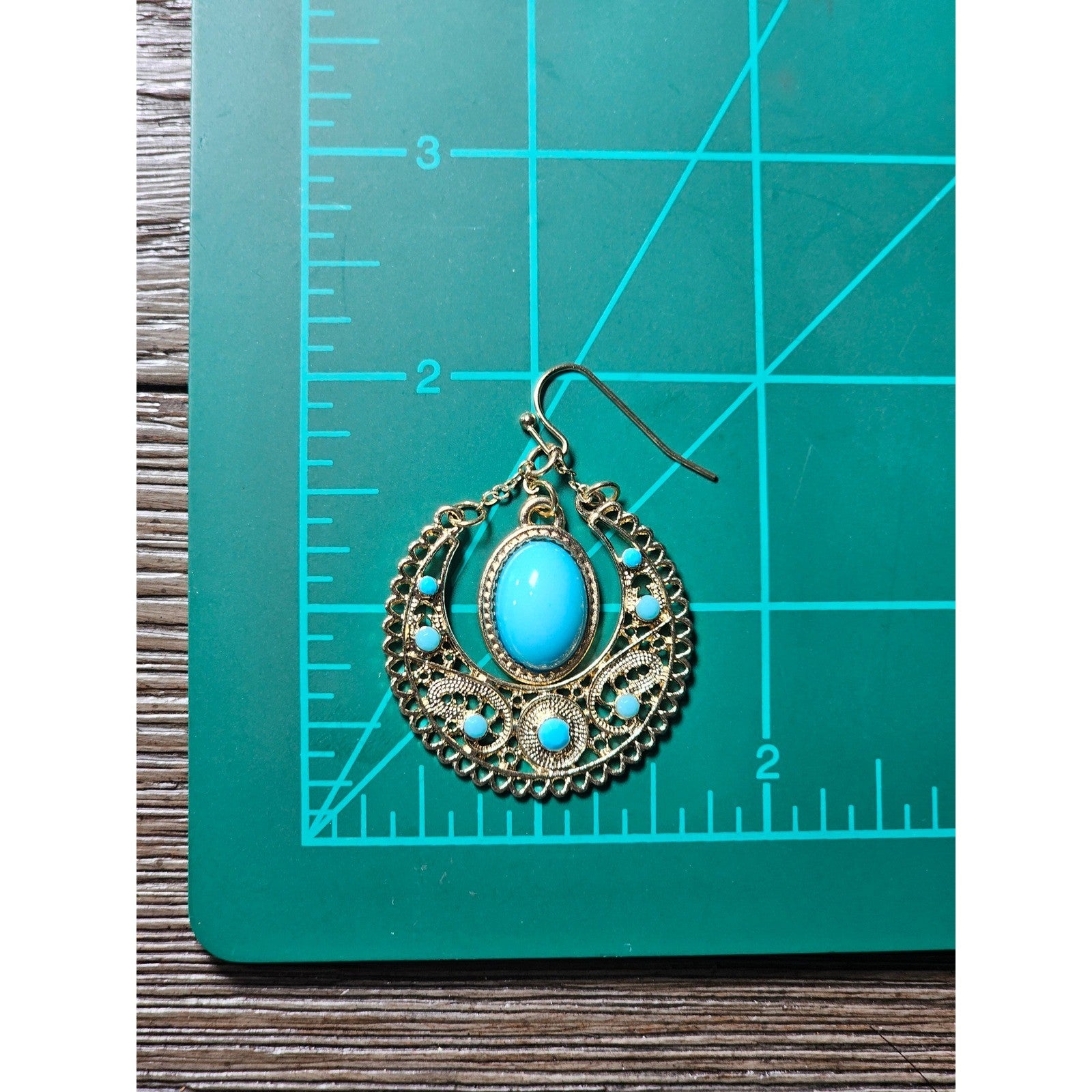 Vintage Gold Filigree Turquoise Drop Earrings Boho Statement