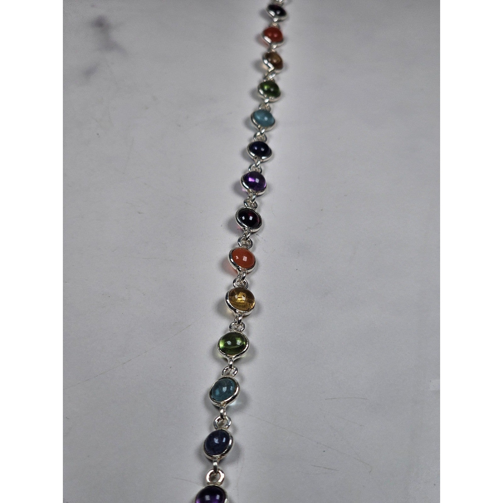 Vintage Sterling Silver Multicolor Cabochon Bracelet .925 Rainbow Stone Link