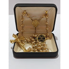 22kt Gold Cross Center Over Silver Rosary Necklace Miraculous Medal Religious