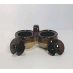 Vintage Jam Server Double Pot Brown Ceramic Lidded Condiment