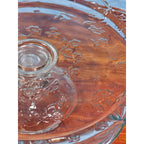 Vintage Clear Glass Cake Stand with Floral Embossed Design