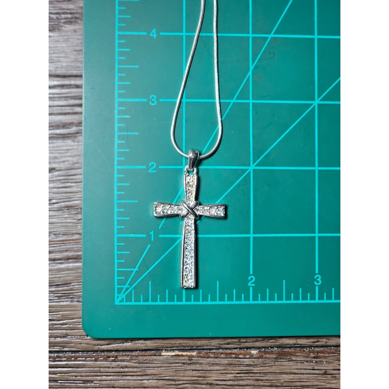 Vintage Silver Tone Cross Necklace with Clear Stone Accents