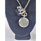 Vintage Pocket Watch Necklace Rocking Horse Charm Long Chain
