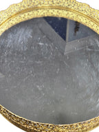Vintage Oval Mirror Vanity Tray With Ornate Gold Filigree Design
