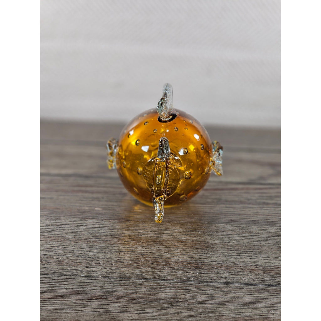 Vintage Amber Art Glass Fish Figurine 5" Hand Blown Bubble Glass