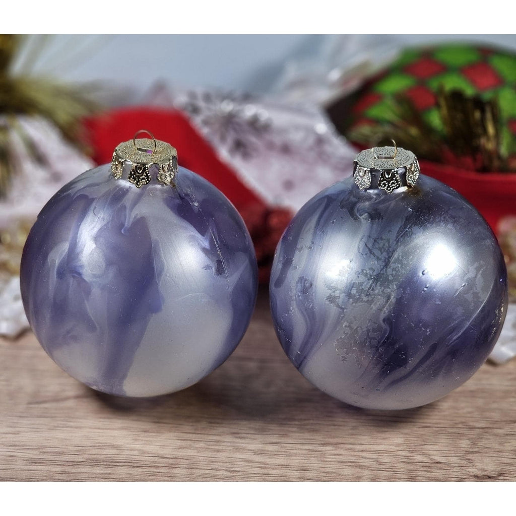 Vintage Blown Glass Christmas Ornaments Purple Blue Iridescent Set of 2