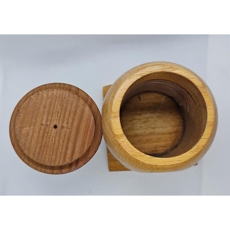 Vintage Wooden Trinket Box Round Lid Square Base Rustic Decor