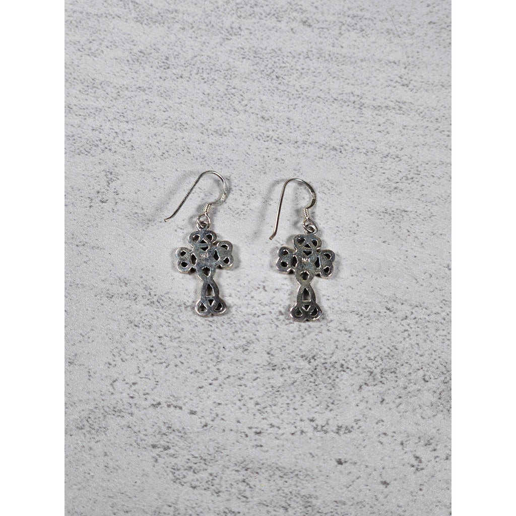 Vintage Sterling Silver Celtic Cross Dangle Earrings