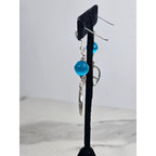 Vintage Sterling Silver Peace Sign Dangle Earrings Blue Bead .925