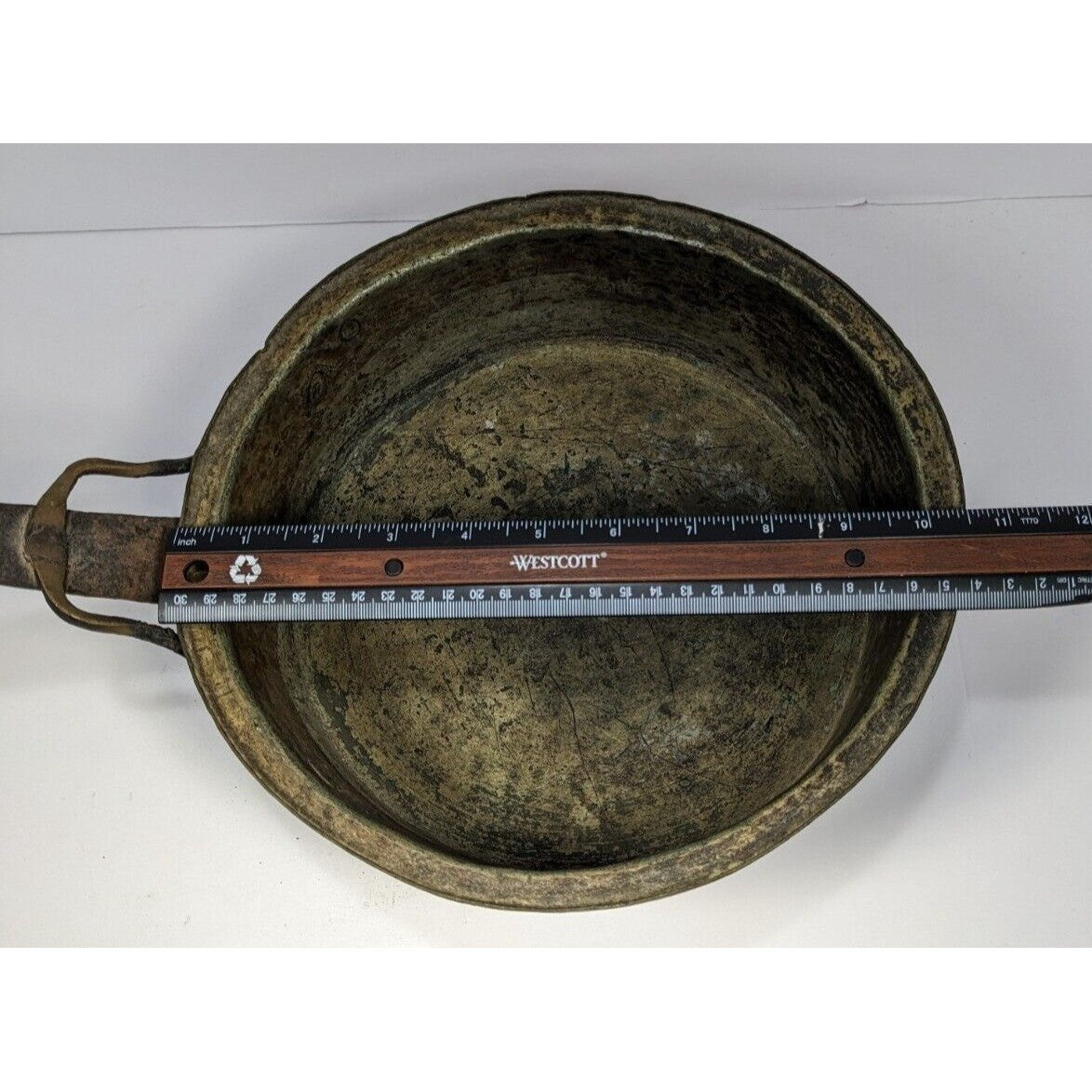 Vintage Copper Skillet with Wrought Iron Handle Rustic Hanging Pan Decor