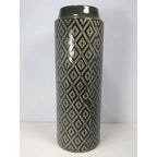 Vintage Black White Diamond Glass Vase Tall 15.6" Geometric Pattern