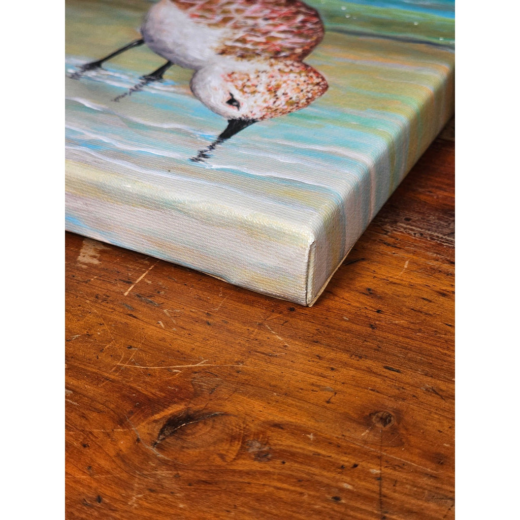 Original Coastal Sandpiper Acrylic Painting on Canvas Signed OOAK Wall Art