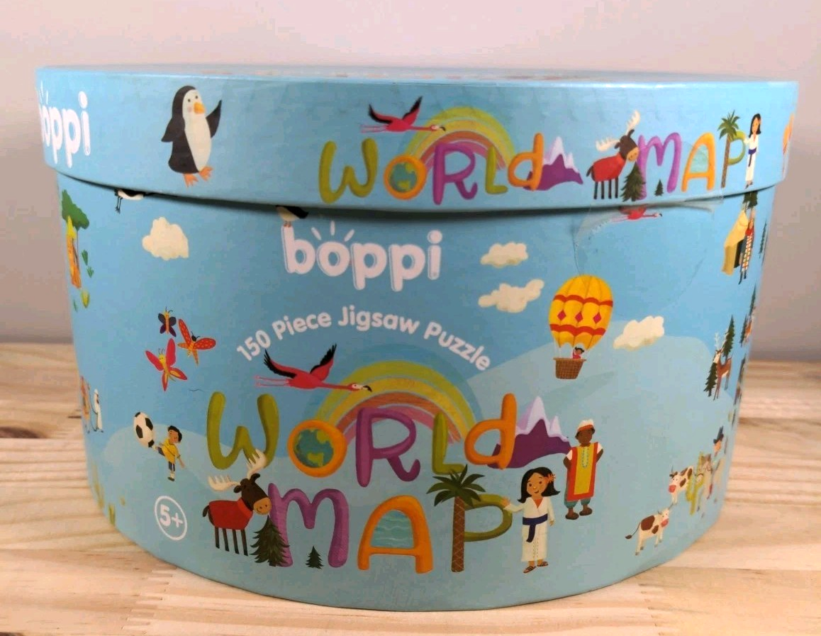 New Boppi Kids 150-Piece Round World Map Jigsaw Puzzle Laura Watson Sealed