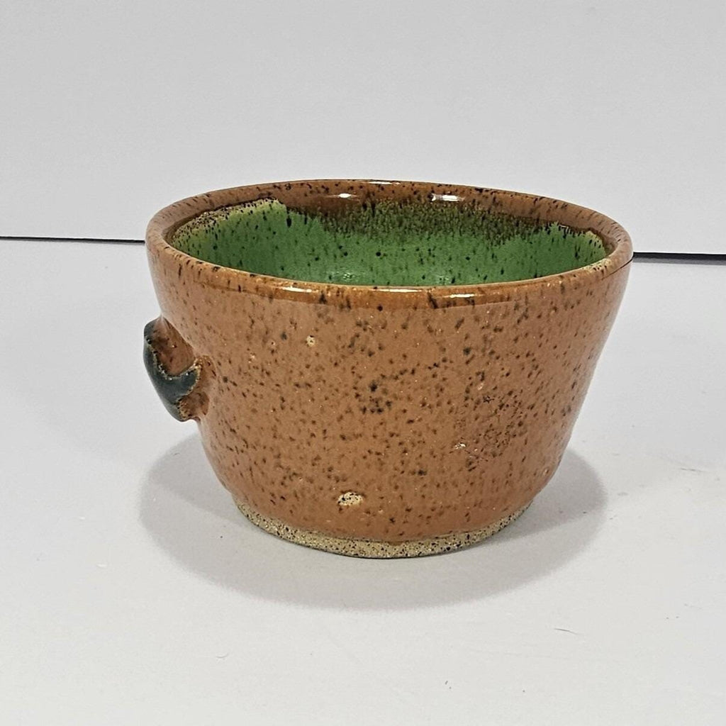 Small Vintage Chili Bowl Pottery • Speckled Brown & Green Ceramic • 1980s Rustic