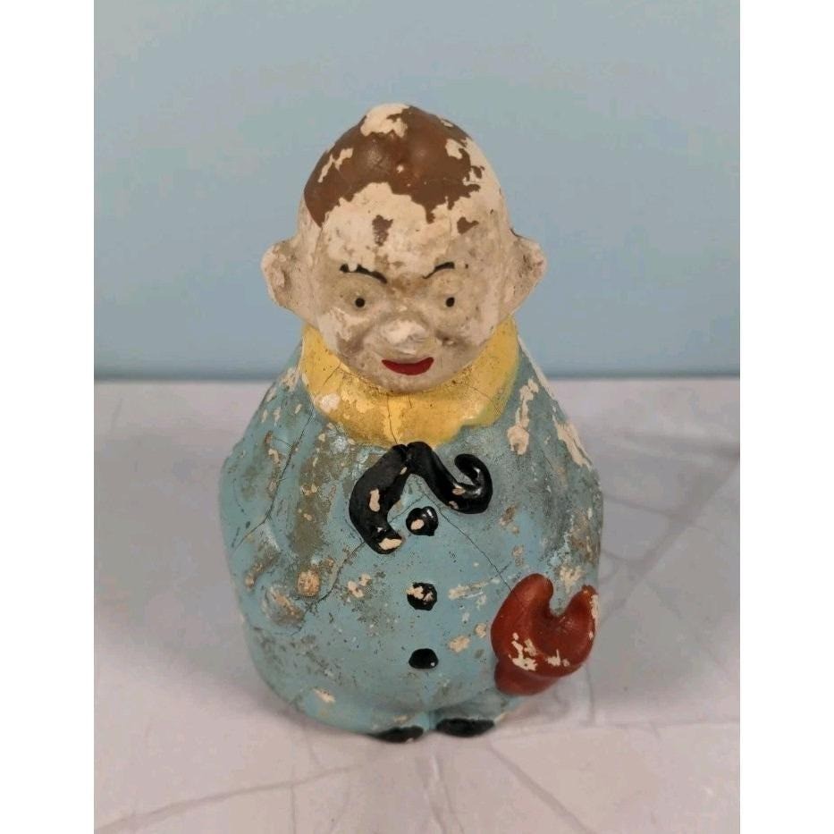 Antique Figural Salt Pepper Shakers Men Holding Hat Vintage Set