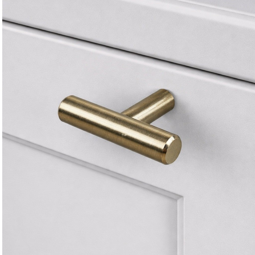 Brushed Brass T Bar Cabinet Knob Modern Drawer Pull Handle