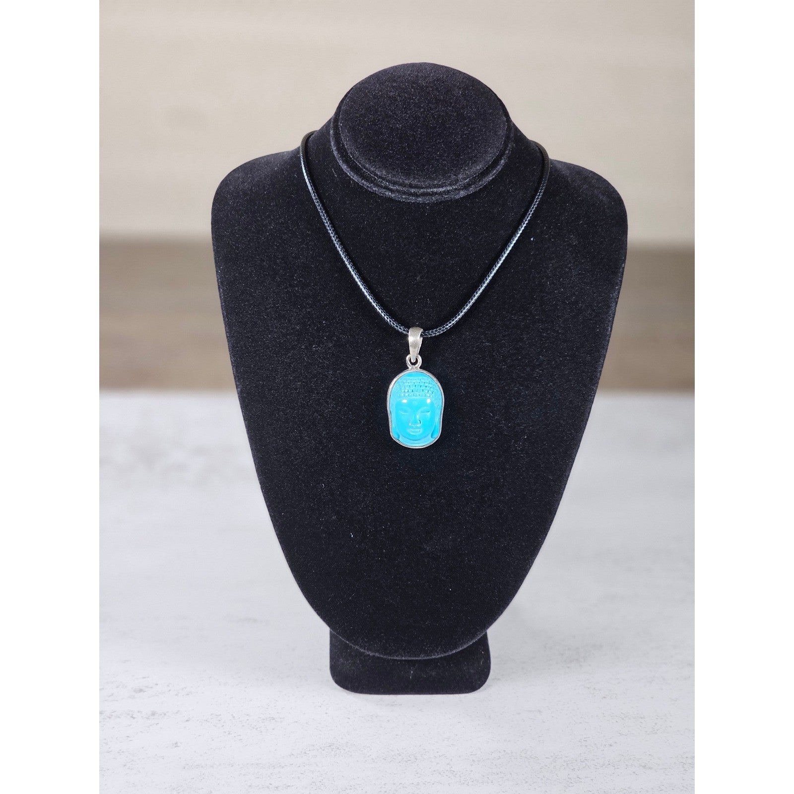 Vintage Sterling Silver Buddha Turquoise Pendant Necklace