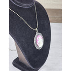 Vintage Angel Cameo Pendant Necklace Pink Relief Oval Frame