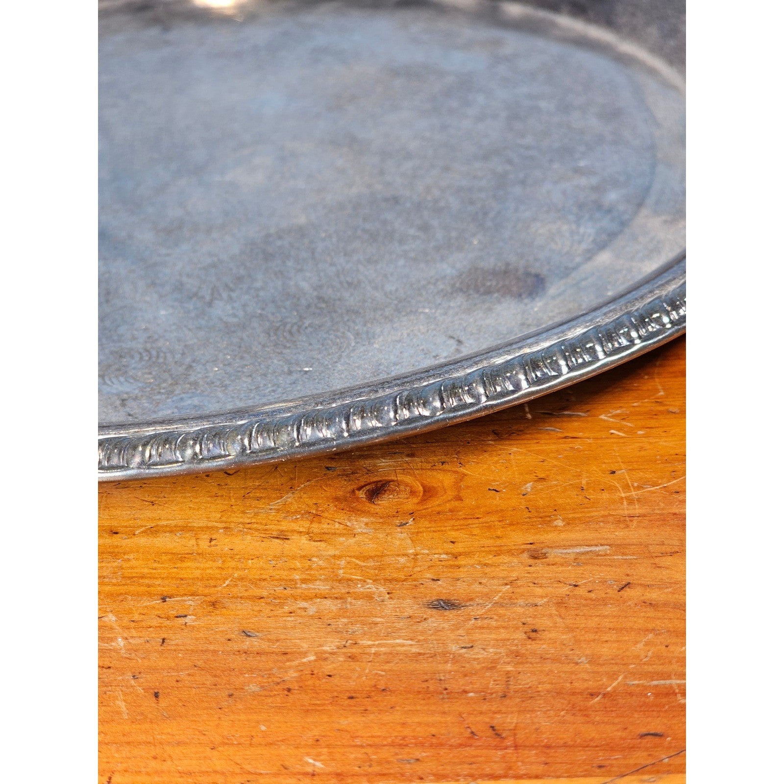 Vintage Silverplate Serving Tray 12 Inch Round Etched Floral Pattern