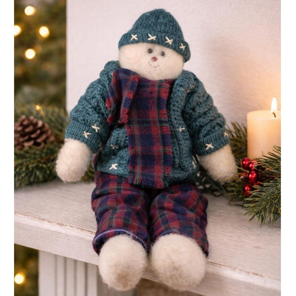 Vintage Snowman Plush Figure Crazy Mountain Imports 11 Inch Holiday Decor