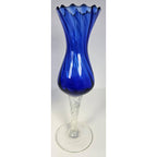 Vintage Blue Optic Swirl Wine Goblets Set of 2 Tall Twisted Stem Glass