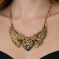 Vintage Gold Tone Winged Heart Rhinestone Statement Necklace