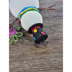 Vintage Glitter Snowman Christmas Ornament Holding Gift