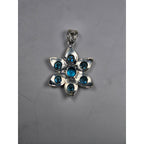 Vintage Sterling Silver Blue Stone Flower Pendant .925 Floral Necklace Charm