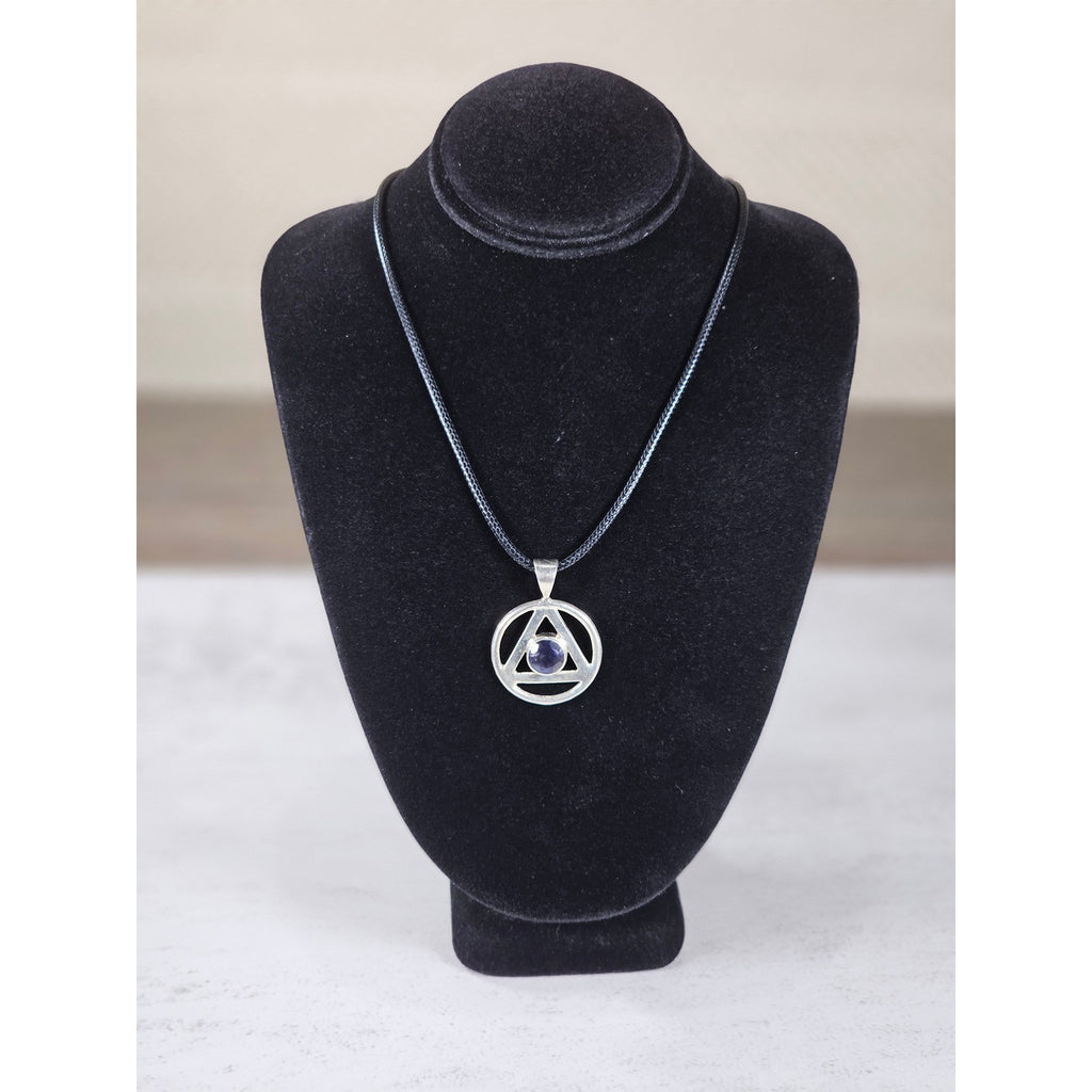 Vintage Sterling Silver Triangle Pendant w Purple Stone