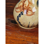 Vintage Pottery 5 Inch Bud Vase Hand Painted Lotus Flower Crackle Glaze