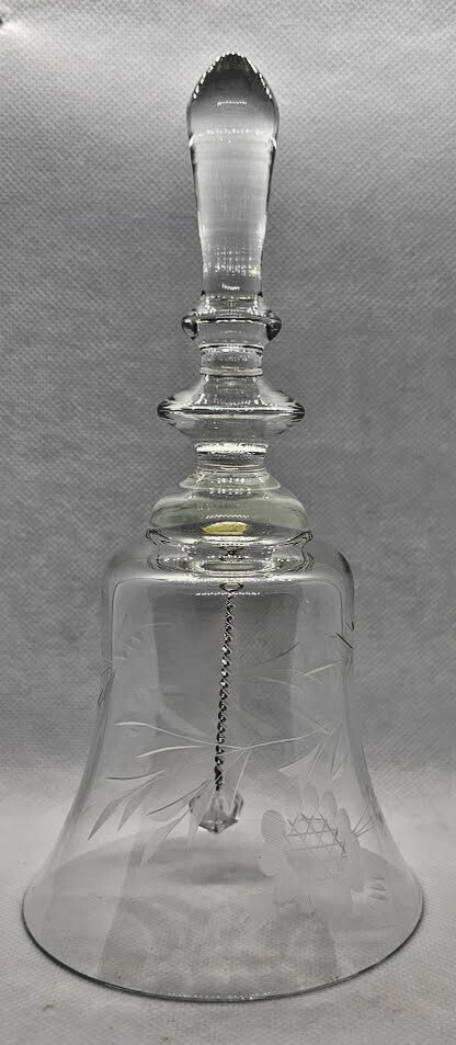 Crystal Clear Etched Glass Bell Vintage Floral Decor Rustic Table Accent