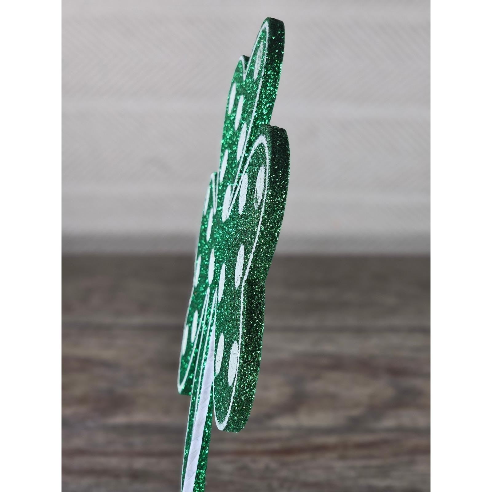 Set of 4 Green Polka Dot Clover Sprays 19" Glitter St Patrick Picks