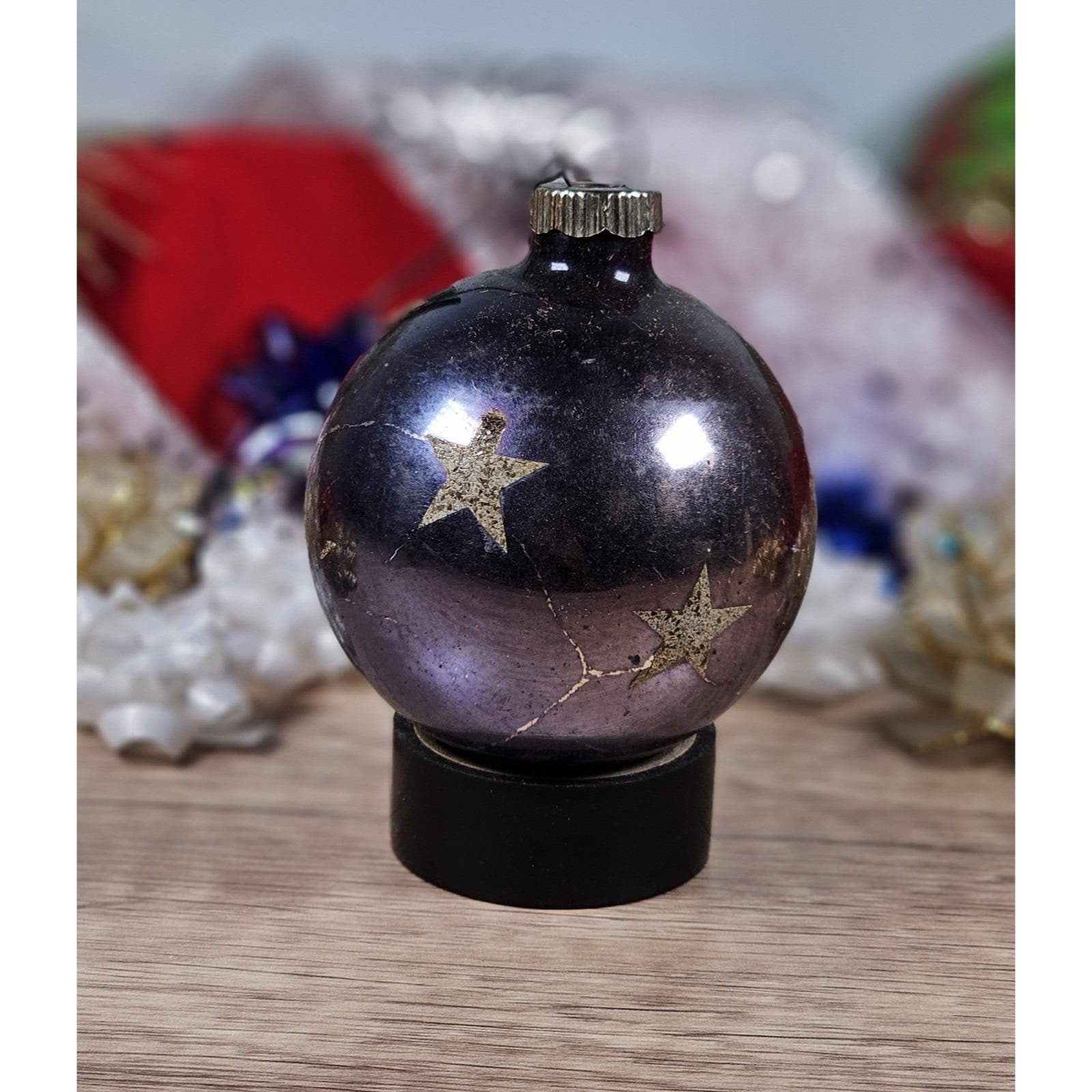 Vintage Hand Blown Glass Christmas Ornaments Stripes Stars Set of 3