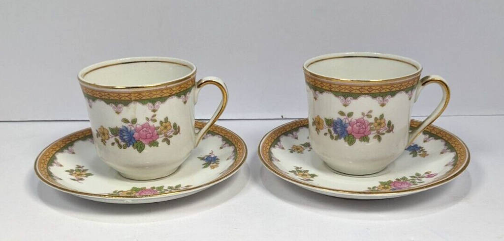 Vintage Set of Two Pope Gosser Saucer and Tea Cups With Gold Trim