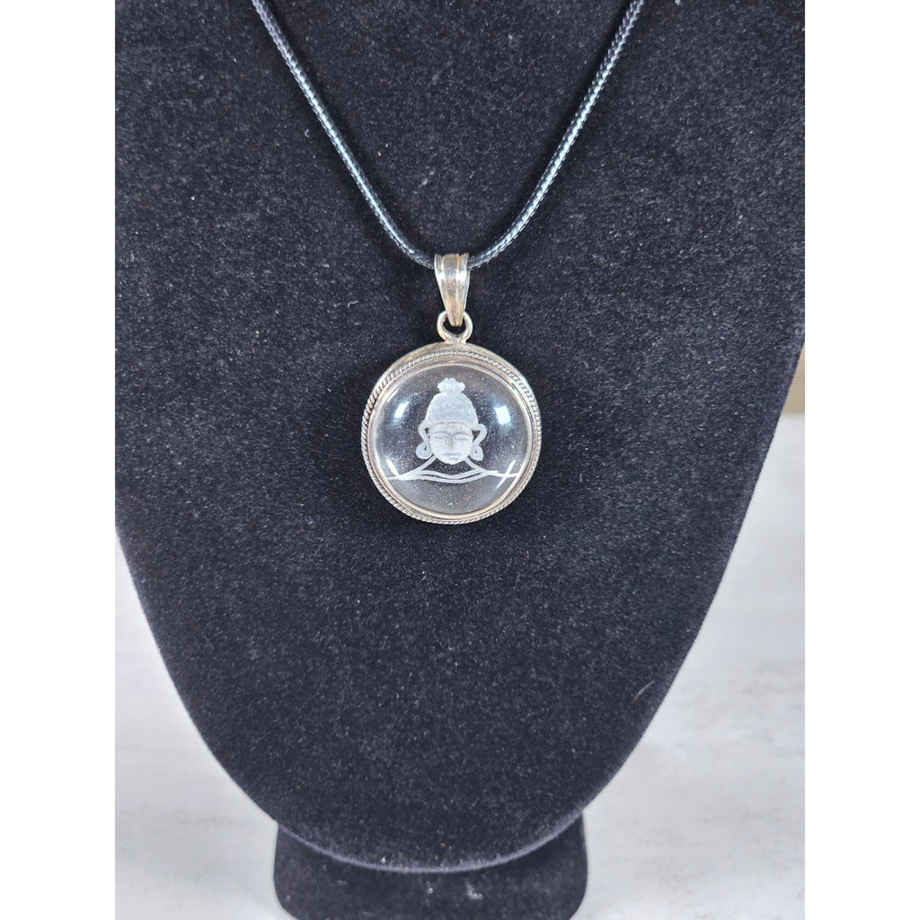 Vintage Sterling Silver Buddha Glass Pendant Necklace
