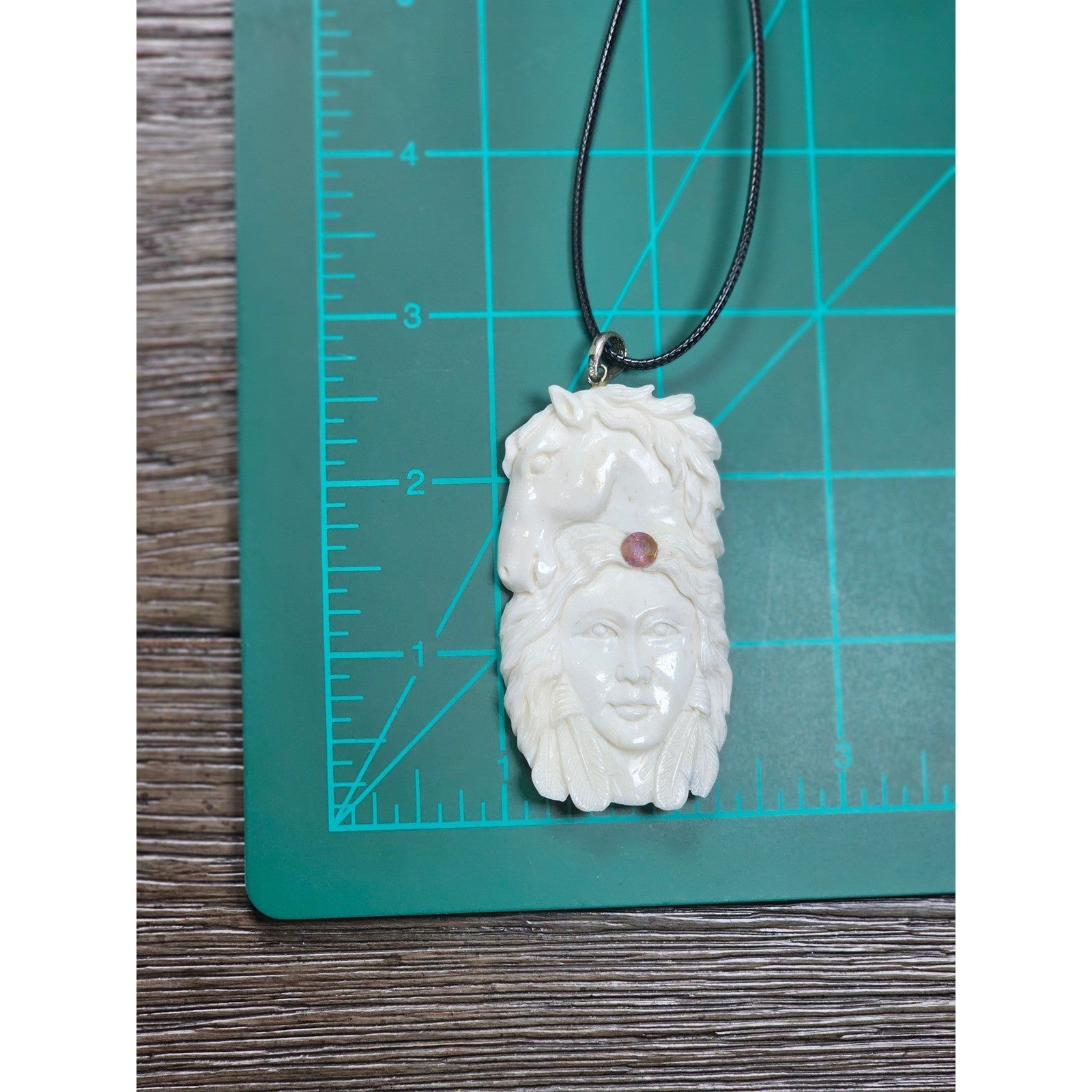 Vintage Hand Carved Natural Material Horse Female Portrait Pendant